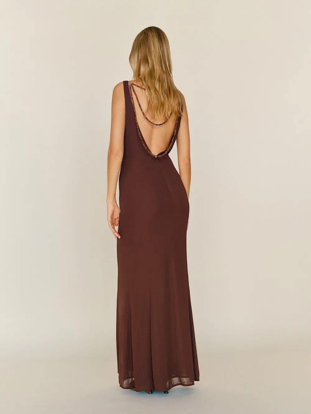 new Reformation Hugo Camille Row collection gown in Mahogany brown viscose - Picture 2 of 11